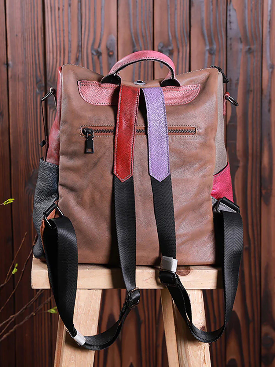Mochila de cuero multicolor para mujer