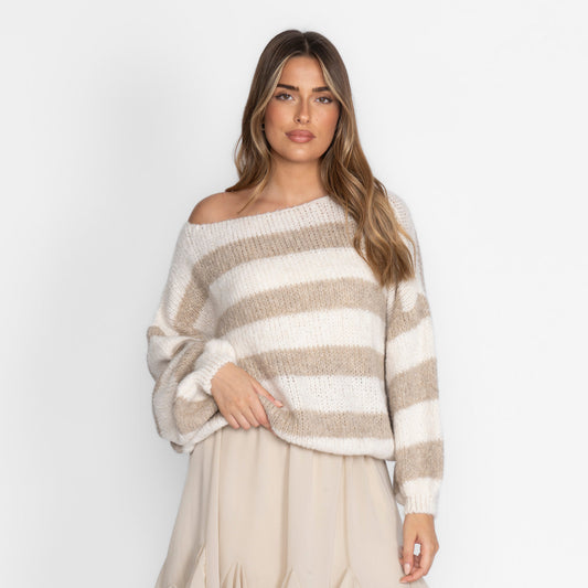 Jersey Casual de Rayas con Hombros Descubiertos