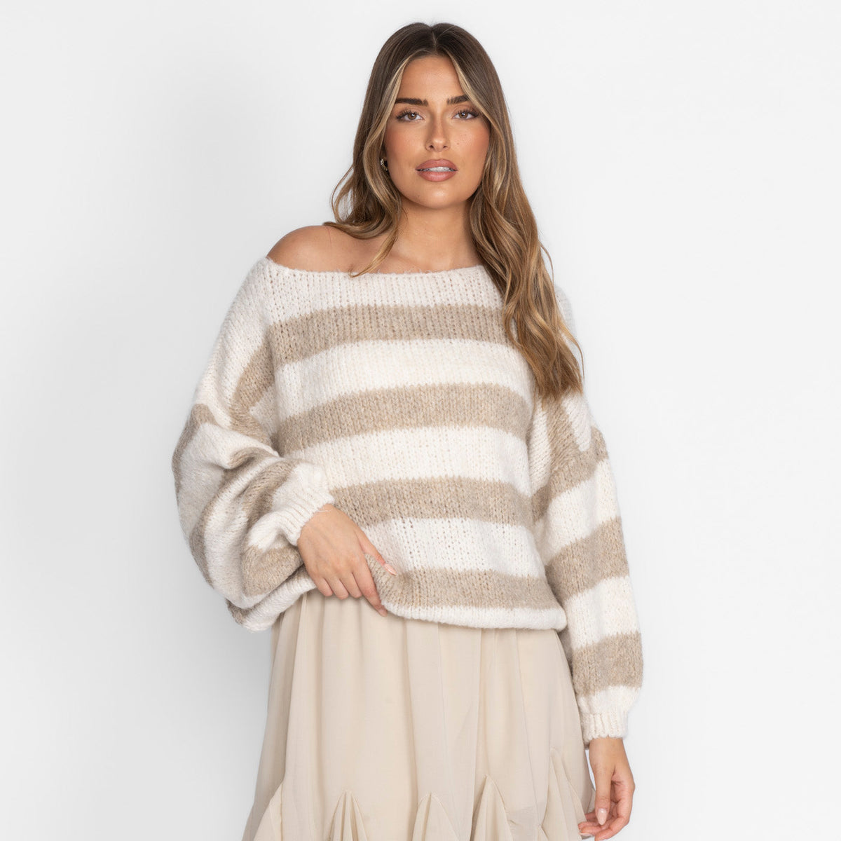 Jersey Casual de Rayas con Hombros Descubiertos