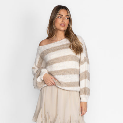 Jersey Casual de Rayas con Hombros Descubiertos