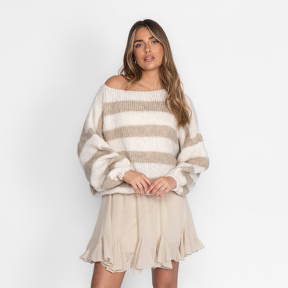 Jersey Casual de Rayas con Hombros Descubiertos