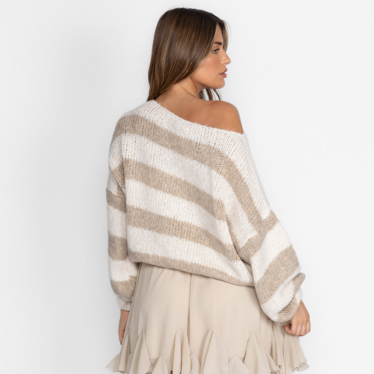 Jersey Casual de Rayas con Hombros Descubiertos