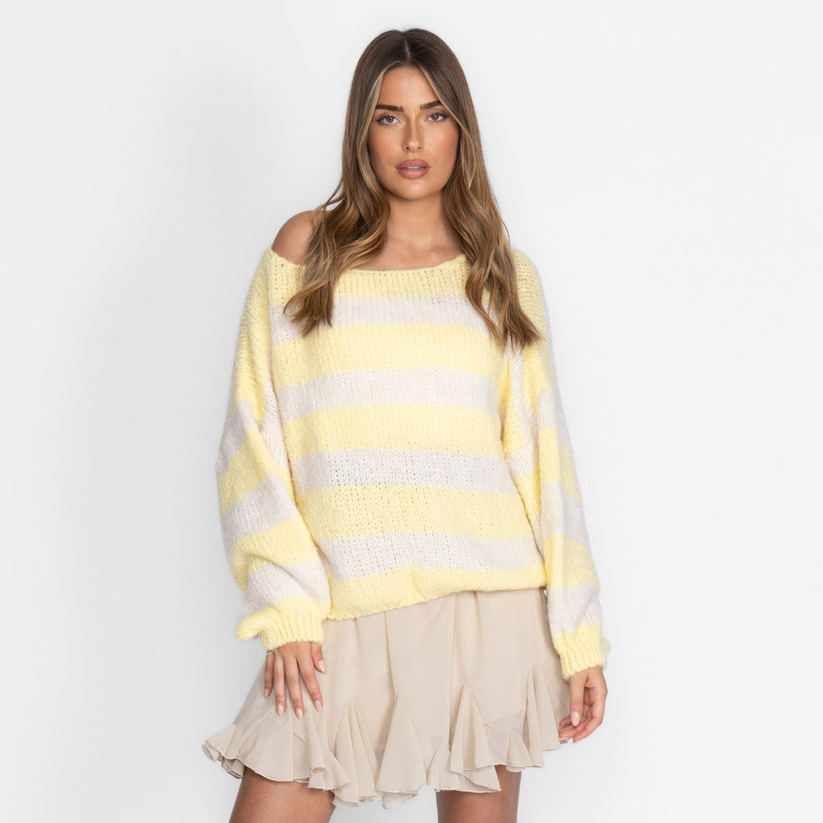 Jersey Casual de Rayas con Hombros Descubiertos
