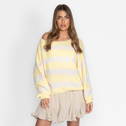 Jersey Casual de Rayas con Hombros Descubiertos