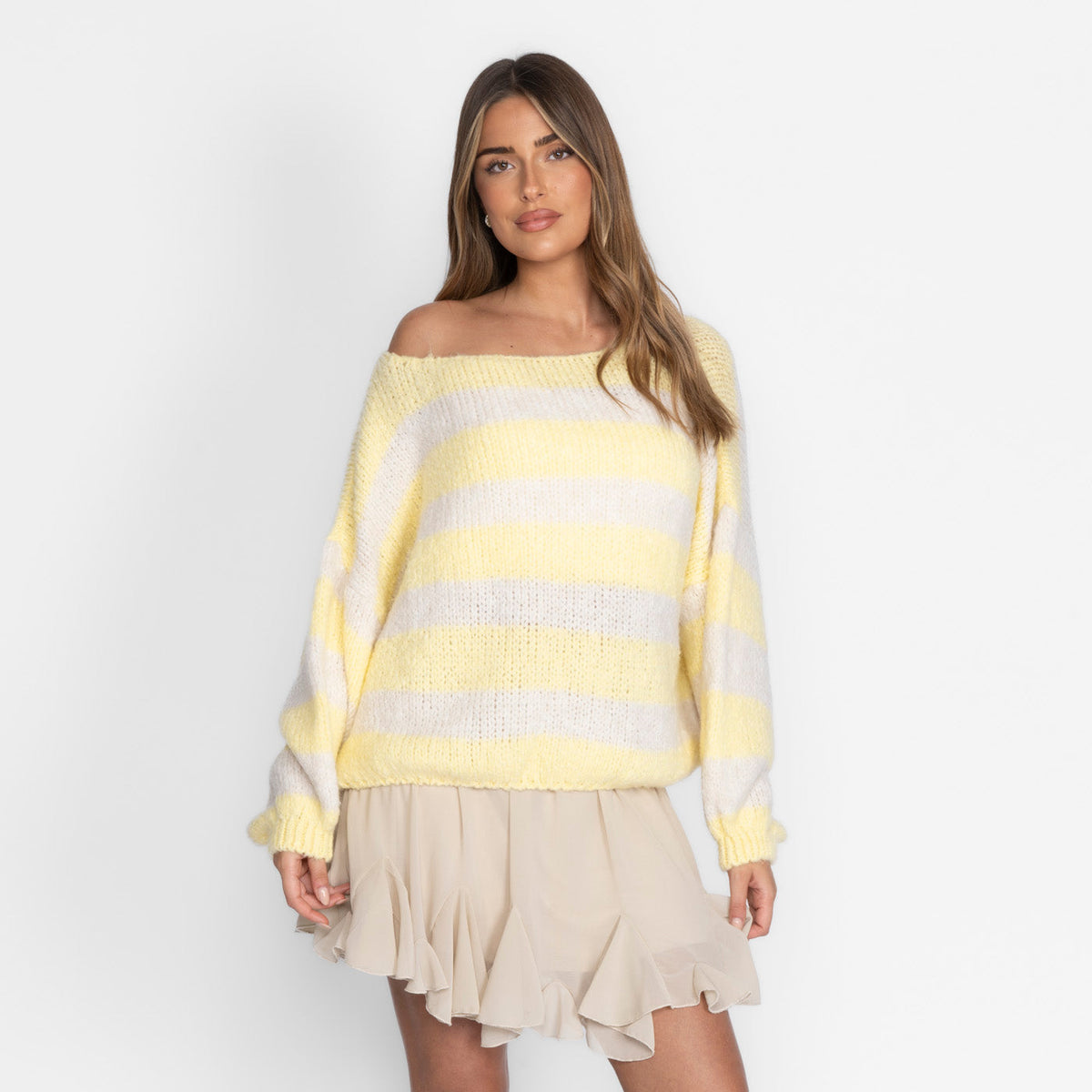 Jersey Casual de Rayas con Hombros Descubiertos