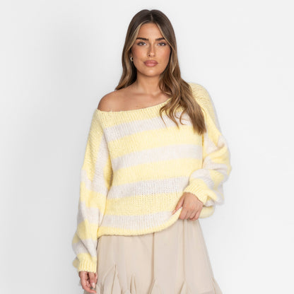 Jersey Casual de Rayas con Hombros Descubiertos