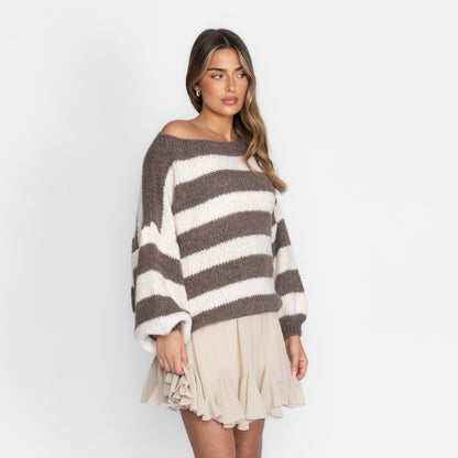 Jersey Casual de Rayas con Hombros Descubiertos