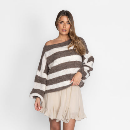 Jersey Casual de Rayas con Hombros Descubiertos