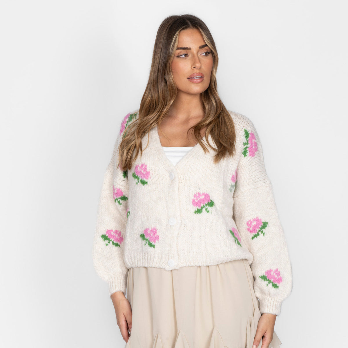 Cárdigan Holgado con Rosas