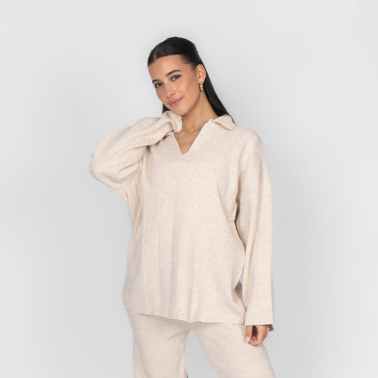 Conjunto de Punto Canalé con Escote en V