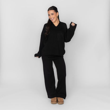 Conjunto de Punto Canalé con Escote en V