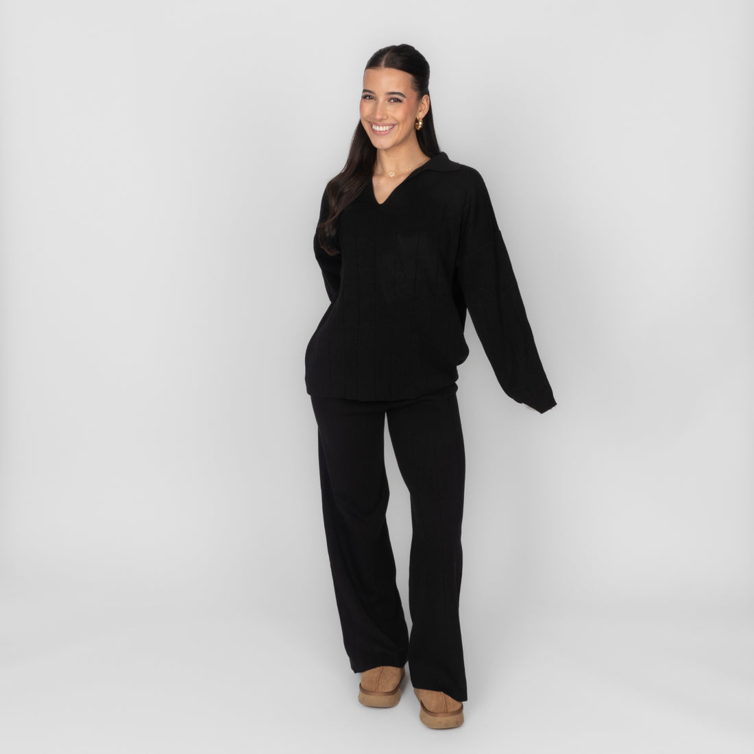 Conjunto de Punto Canalé con Escote en V