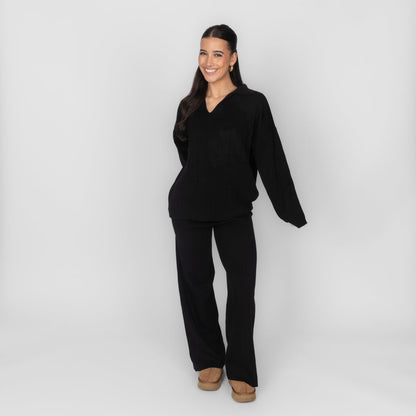 Conjunto de Punto Canalé con Escote en V