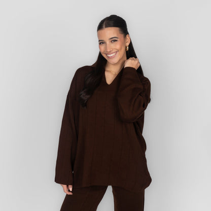 Conjunto de Punto Canalé con Escote en V