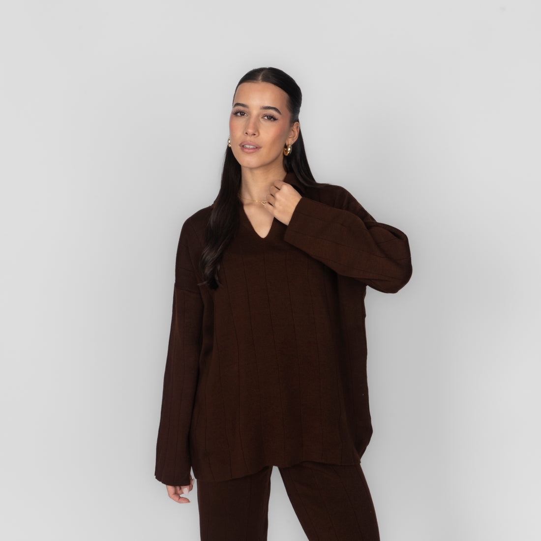 Conjunto de Punto Canalé con Escote en V