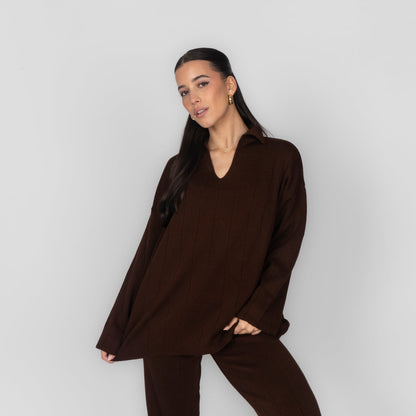 Conjunto de Punto Canalé con Escote en V