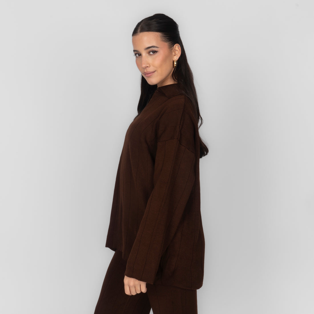 Conjunto de Punto Canalé con Escote en V