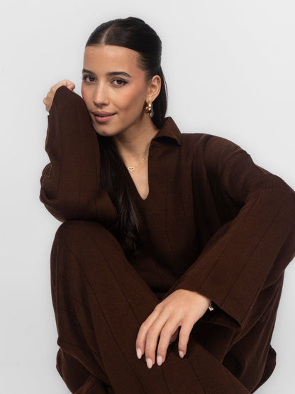 Conjunto de Punto Canalé con Escote en V