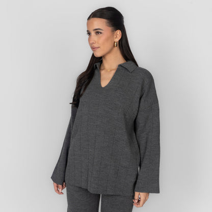 Conjunto de Punto Canalé con Escote en V
