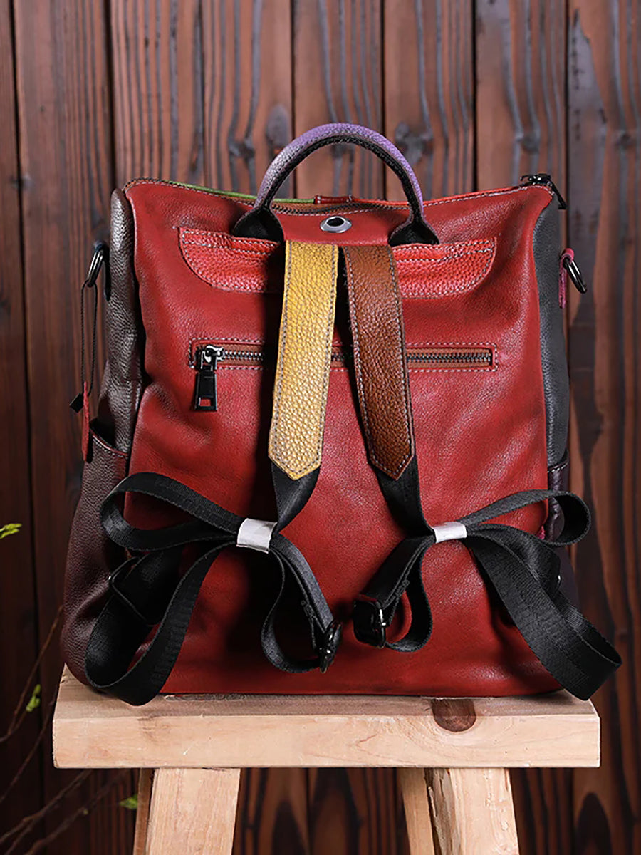 Mochila de cuero multicolor para mujer