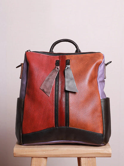Mochila de cuero multicolor para mujer