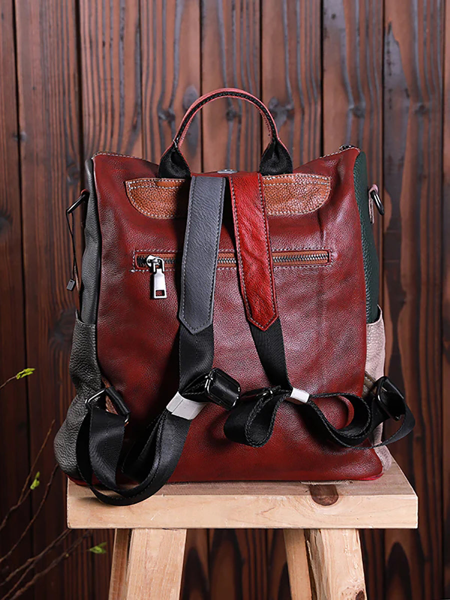 Mochila de cuero multicolor para mujer