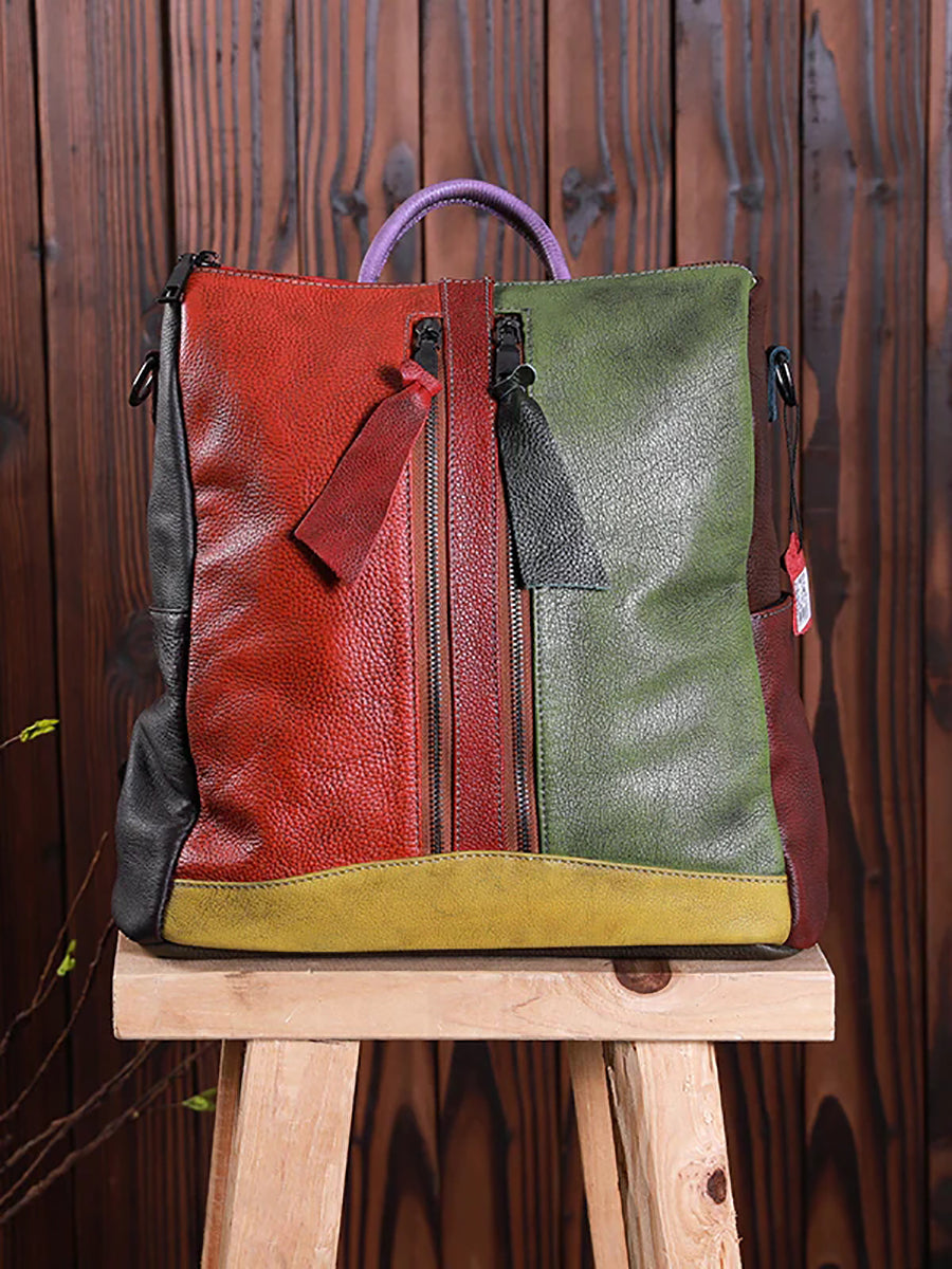 Mochila de cuero multicolor para mujer