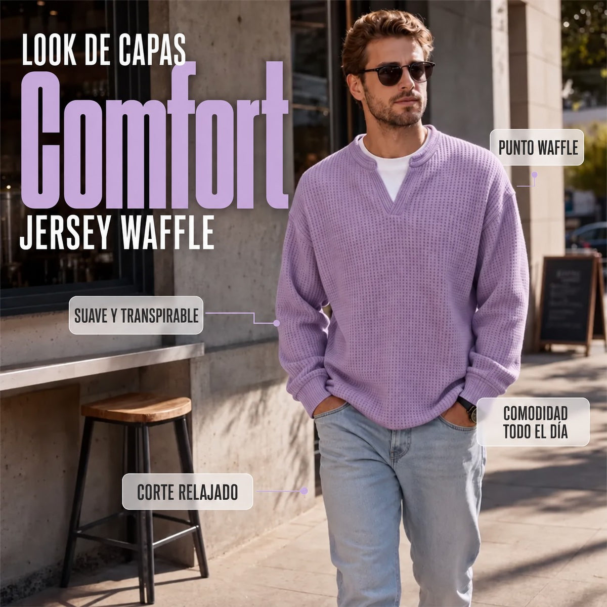 Jersey waffle con efecto doble capa