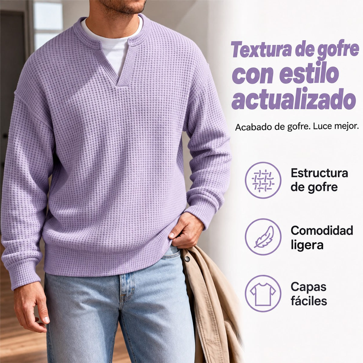 Jersey waffle con efecto doble capa